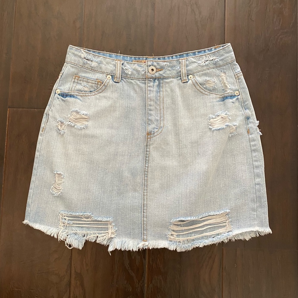 Distressed Denim Mini Skirt